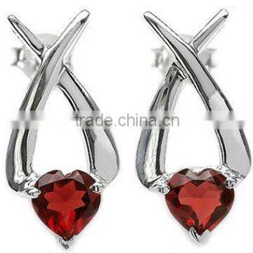 1.85ctw Genuine Garnet Hearts .925 Sterling Silver Stud Earrings