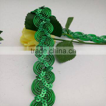 personalized zig zag colored bullion braid green metallic sequin trim