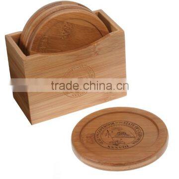 2016 New Products Handmade Custom Cheap 5 Piece Heavy Duty Round Bamboo Coaster Set photo-3