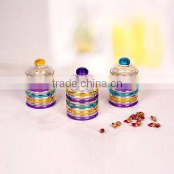 hot sale glass mini canister set with colored strip