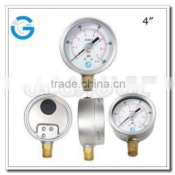 High quality 4 inch explosion-proof stainless steel case water 100 psi gauges with brass mount