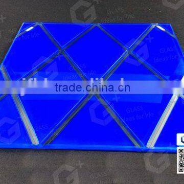 Ceramic silkscreen glass of blue color with engraving lines, tempered glass, hollow Glass