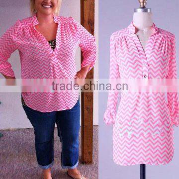 2014 Fashion Hush Neon Pink Plus Size 3/4 Sleeve Chevron Tops L1641