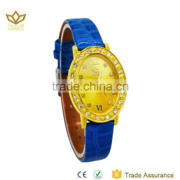 China supplier analog display gold big dial leather strap ce rosh watches quartz watch ladies 9086