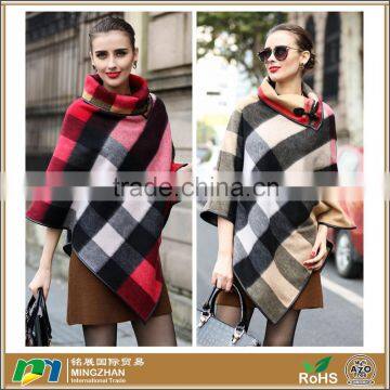 Women Winter Fashion Plaid Jacquard Knitted Ponchos Shawl