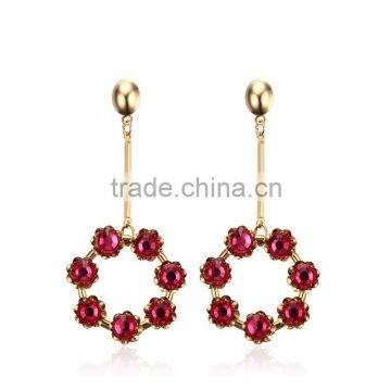 Wholesale Stainless Steel Ear Jewelry Red Shiny Rhinestone Flower Chandier Earrings For Women