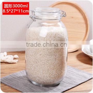 3000ml 3L Recycled airtight Round shape glass jar with metal clip top lid for kitchen and food