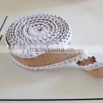 Handmade edge stitched wedding burlap lace ribbon for Gift Wrap/Embellishing/Decorating