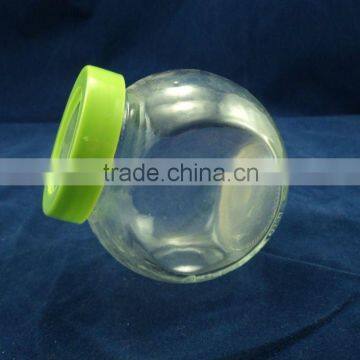 clear food packing jar with plastic lid, glass container