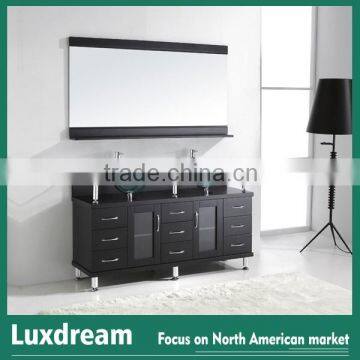 48" Black Bathroom Vanity Glass Sink With Stainless Steel Legs photo-3