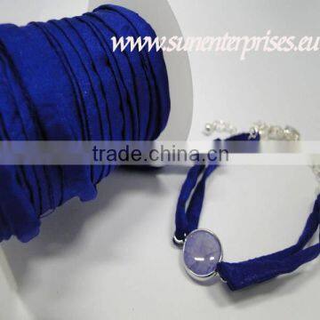 Silk habotai Cords - handyed silk cords -Deep Blue