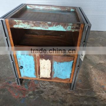 WOODEN AND IRON BED SIDE CABINET