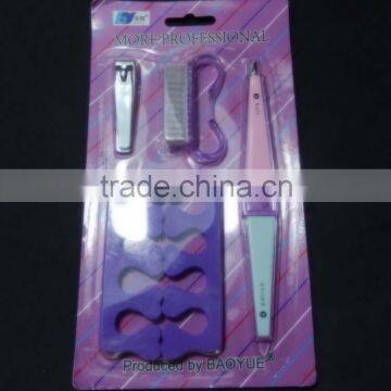 5 in 1 pedicure set with blister packaging, nail clipper, nail brush, buffer file with pusher, seperator