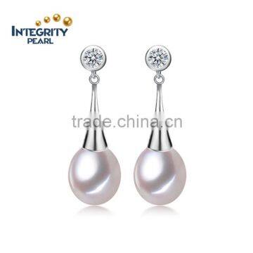 Simple freshwter pearl earrings AAA 8-9mm drop high quality stud pearl earring