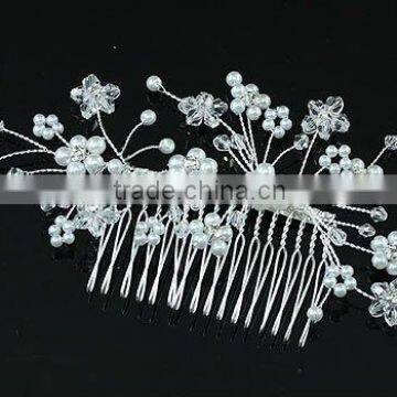 Bridal Wedding Handmade Flower Faux Pearl Hair Comb CT1388