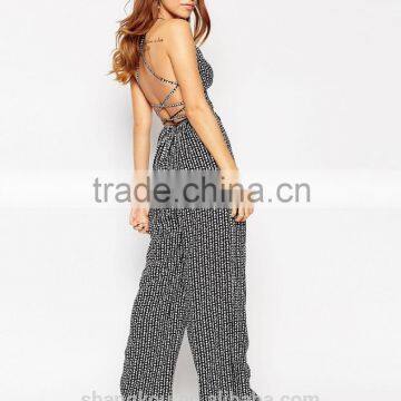 Women Summer Jumpsuit Woodblock Print Also do Custom Printing One Piece Jumpsuit Strappy Back Cami Jumpsuit photo-3