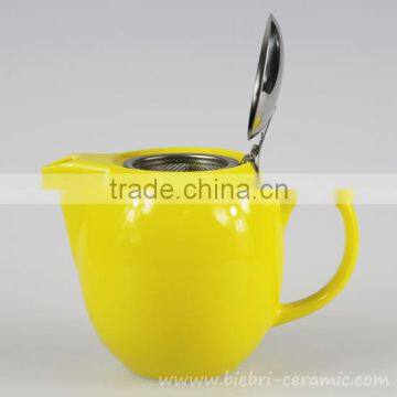 350ml Elegant Yellow Color Glazed Mini Chinese Ceramic Teapot With Stainless Steel Infuser And Lids photo-5