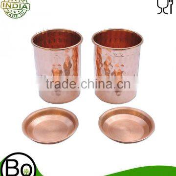 Hammered Copper Tumbler Set of 2 with LID | Traveller's Copper Mug