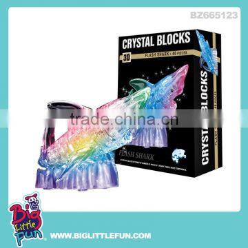 Building block toy, shark shape crystal block with light