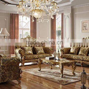 New classic living room furniture wooden hand carved fabric sofa set