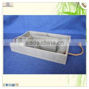Antique Food Drink Flower Serving Compartments Wood Tray photo-2