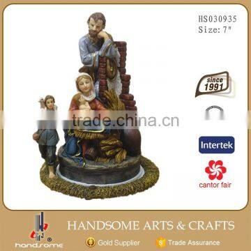 4.5 Inch Resinic Religious Items Home Functionality Decoration Holy Family Statue Rotatable Music Box photo-2