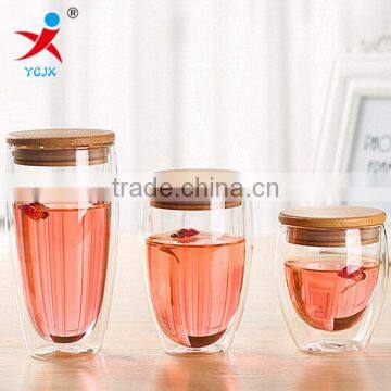 Wholesale 240ml-450ml Clear Double Glass Cup with Seal Lid