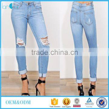 2016 New fashion ripped jeans denim pants Full length pants