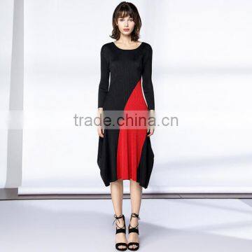 High elastic pleat asymmetrucal spring women dress