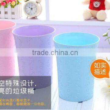 Plastic kichen waste bin office round blue and pink paper trash can