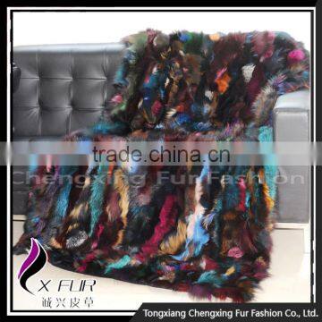 CX-D-124 Colorful Hand Patchwork Thick Genuine Fox Fur Rug Rugs photo-6