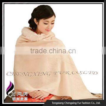 CX-B-P-41B Factory Price Cashmere Shawl Fur Trim Cape photo-3