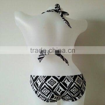 Fahion Hi-quality Sex Black&white Print Swim Bra&bottom