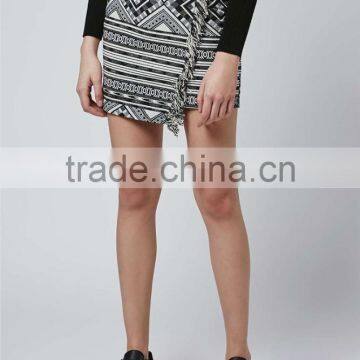 Elegant Brand Women Tassel Wrap Skirts Grey Jacquard Weave Clothing Cotton Fabric Skirts photo-2
