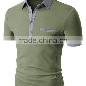 custom designer fashion Mens tri-blend cotton chest pocket polo shirts with long placket and dress collar