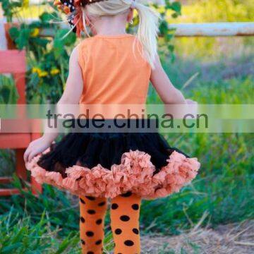 Promotion Halloween Apparel Children's Clothing Dress set Orange tank Black Tutu Skirt with leg warmers