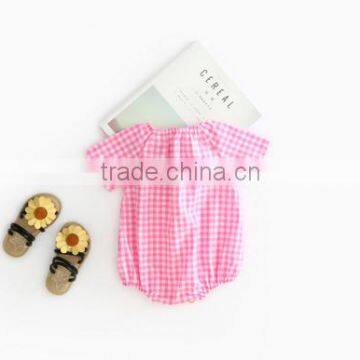 Seersucker Romper And Bonnet Summer Newborn Baby Clothing Set Gingham Clothes photo-6