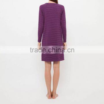 Raglan Sleeves Striped With Pocket Womens Sleepwear Gowns photo-3