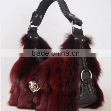 High Quality Luxury Dye Fox Fur Handbag / Winter Wine Fox Fur Bag
