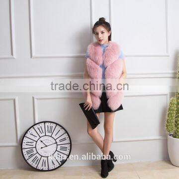 2016 New Fashion Womens Real Whole Plaid Fox Fur Waistcoats Lady Real Fur Vests Winter Sleeveless Outercoat photo-3