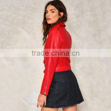2017 Newest Design Red Winter Windproof Short pu Woman Suit Collar Jacket for Young Girls photo-3