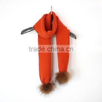 Myfur Fashion Colorful Orange Stylish Real Raccoon Fur Pompom Knitting Scarf