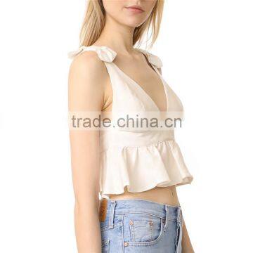 2017 OEM Girls Charming Bow Shoulder Harness Crop Cute Blouses photo-3