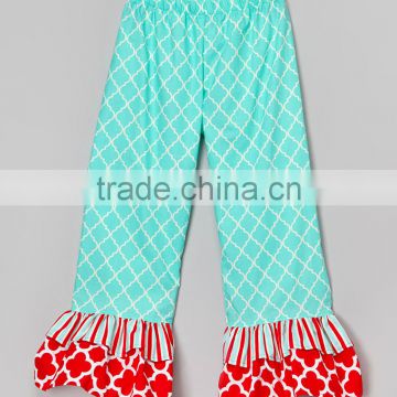 Latest Girl Pants With Aqua And Red Ruffle Kid Trousers Christmas Girls Wear Z-PT80804-11