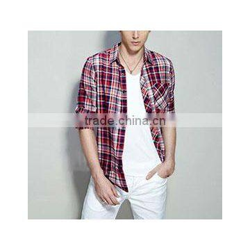 100%Combed Cotton 2015 Elegant designer Plaids/Checks leisure High quality men shirt with long sleeve