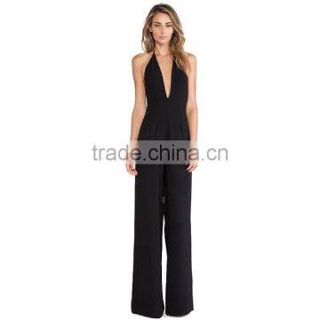 Sexy backless deep V collar slim waisted wide leg hanging neck custom made jumpsuit