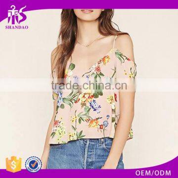 2016 guangzhou shandao oem service summer new design casual chiffon floral printing short sleeve women tank top