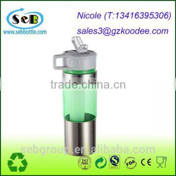 Promotional Plastic Water Bottle With Straw / Ice Core Water Bottle