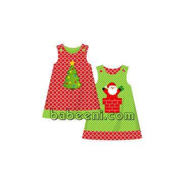 Pretty X-mas reversible applique A-line dress for little girl - DR 2185
