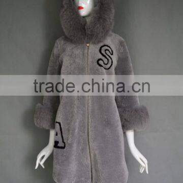 Winter New Product the Newest Style Gray Genuine Shearing Jacket Chashmere Parka Coat With Fur Collar for Women photo-4